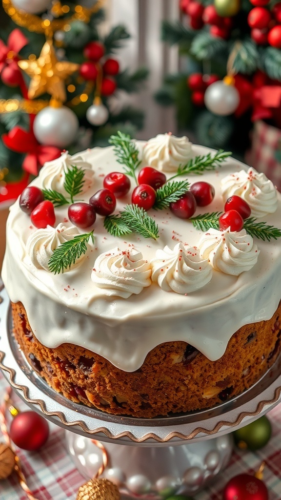 Traditional Christmas Cake Recipe A traditional Christmas cake decorated with royal icing and festive ornaments, showcasing a rich fruitcake.